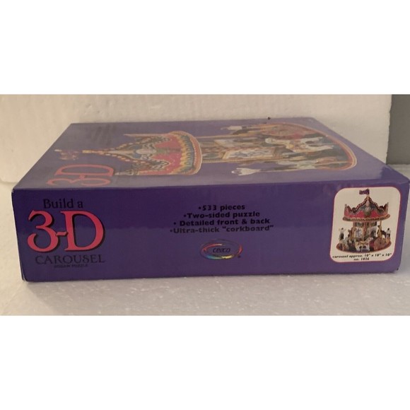 3D Carousel Puzzle 533 Pcs Two sided Corkboard 10x10x10 Ceaco 1026 VTG 1994  NEW - Picture 12 of 13